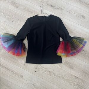 Tulle rainbow sleeve black party top